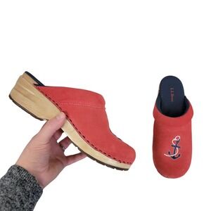 L.L. Bean Red Suede‎ Swedish Clogs Size 7 Vintage Wooden